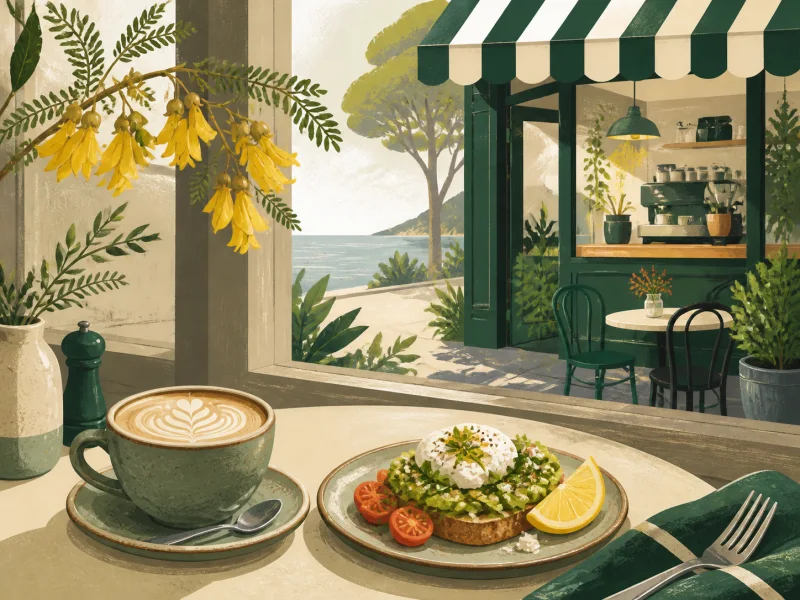Illustrated neighbourhood café with brunch and coffee