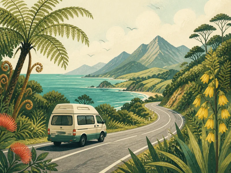 Illustrated New Zealand coastal road trip